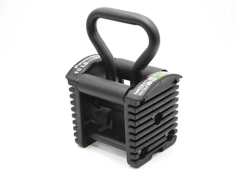 A left-facing view of a PowerBlock Pro Series kettlebell handle